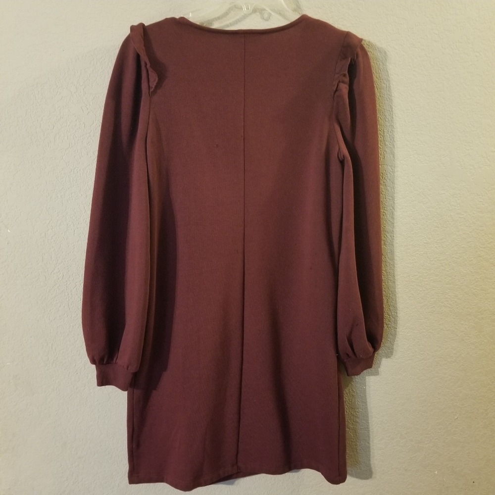Nine West New Womens Maroon Long Sleeve Dress Small Ruffle on Shoulder Sz Small - Picture 4 of 7